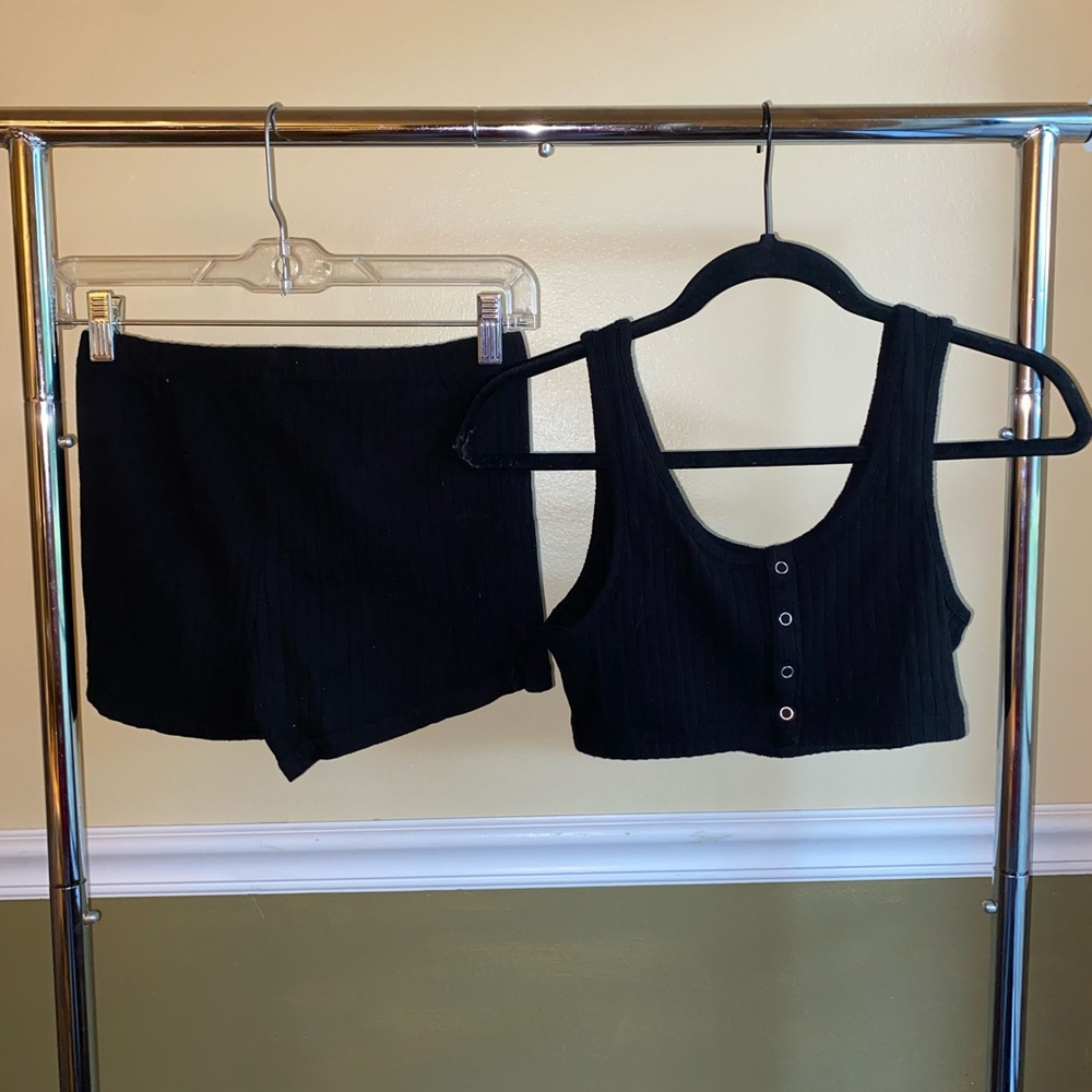 Ribbed black pajama set/ loungewear